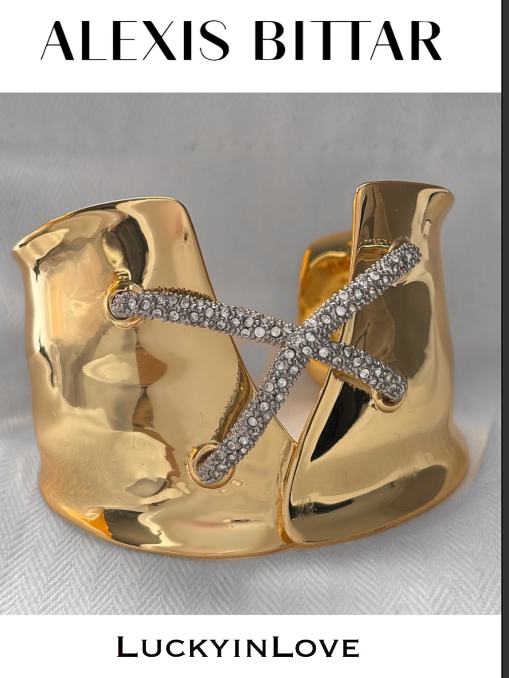 ALEXIS BITTAR• Solanales Gold Silver Crystal Lace Up Corset Cuff Bracelet